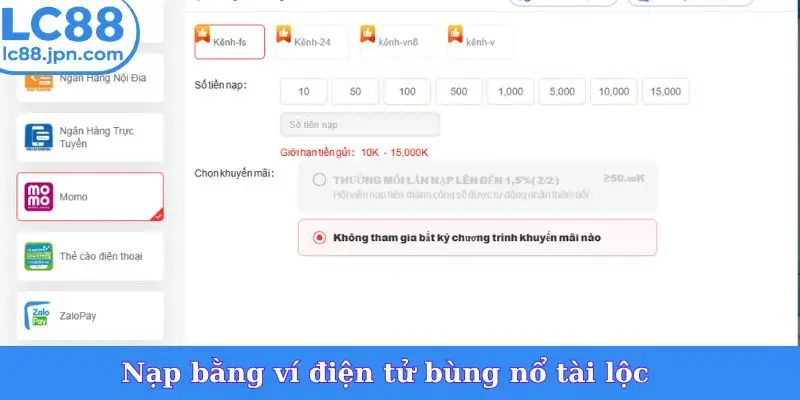 Nạp bằng ví điện tử bùng nổ tài lộc